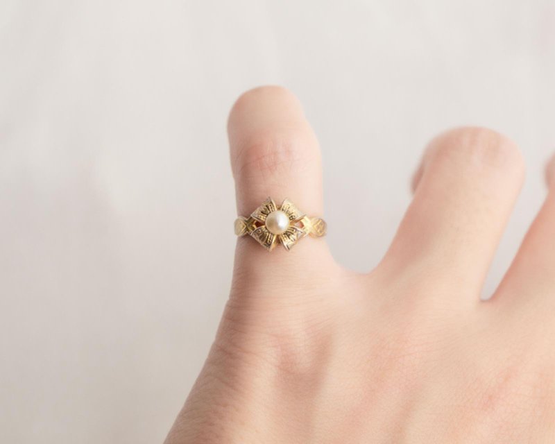 西班牙古董 大馬士革工藝 仿珍珠立體花球紋飾 開口戒指 - 戒指 - 其他金屬 金色