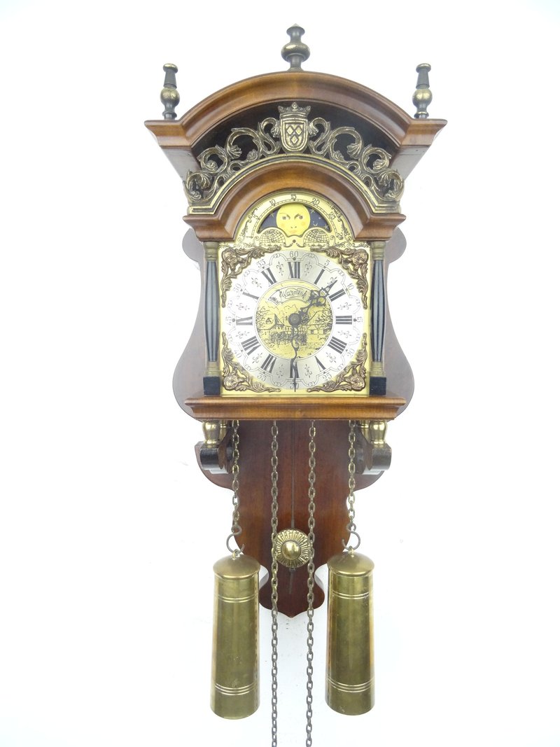 Antique Vintage Dutch Wall Clock Warmink Wuba Sallander Moonphase 8 day - นาฬิกา - ไม้ สีนำ้ตาล