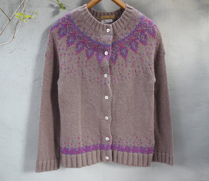 FOAK vintage Alpaca light weave sweater Cocoa Iceland - สเวตเตอร์ผู้หญิง - ขนแกะ สีกากี