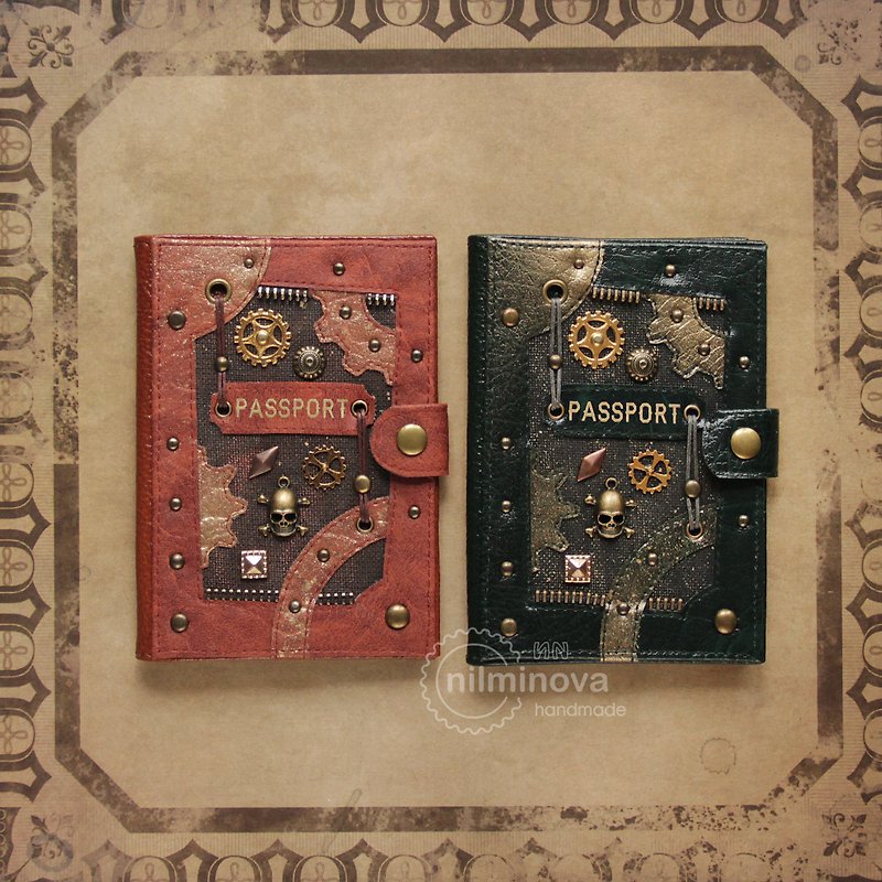 Steampunk passport cover 'Skull/Octopus' Steampunk passport holder personalized - Passport Holders & Cases - Genuine Leather Black