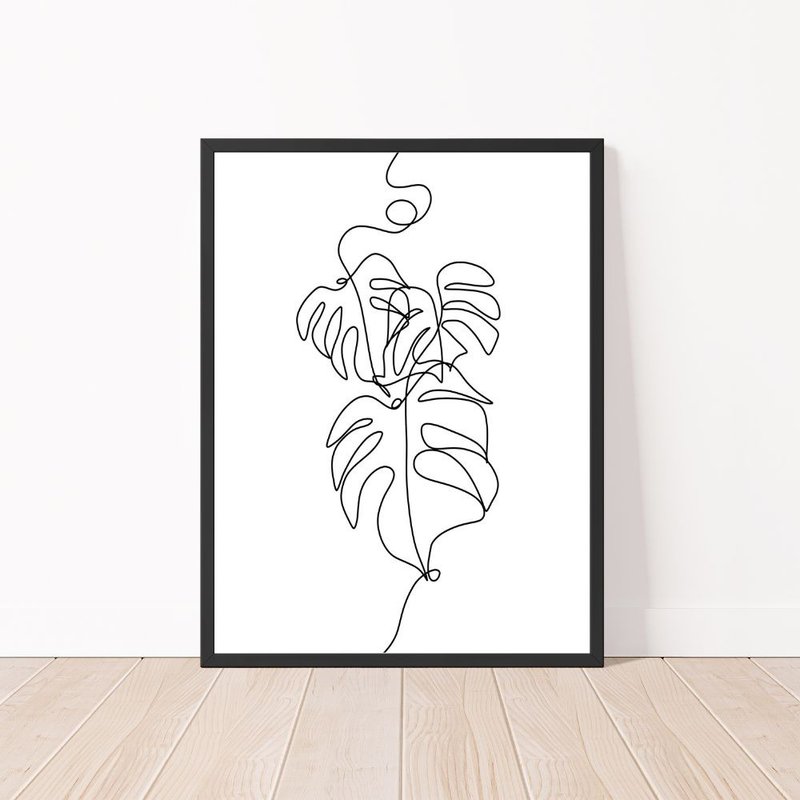 Three Monstera Leaves Monoline Art Printable Wall Art - Instant Digital Download - 電子似顏繪/繪畫/插畫 - 其他材質 