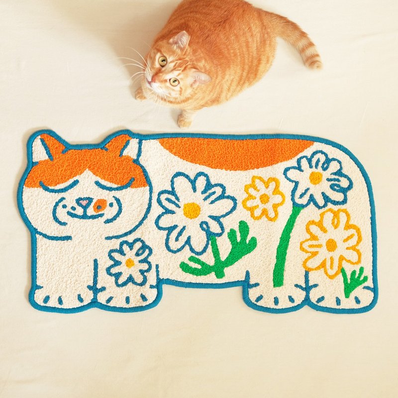 Flower Cat Carpet/Fudge Margaret - พรมปูพื้น - เส้นใยสังเคราะห์ ขาว