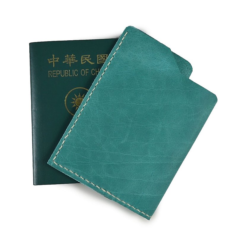 (U6.JP6 手工皮件) 手作純手工縫製真皮護照皮套-藍綠色 - 護照夾/護照套 - 真皮 
