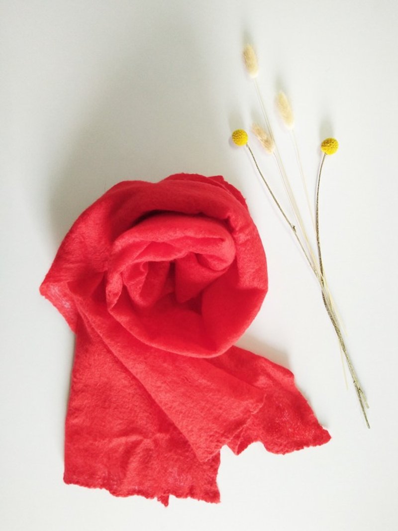 miniyue 羊毛氈圍巾 輕柔特薄 台灣製造 限量手工 - 絲巾 - 羊毛 紅色