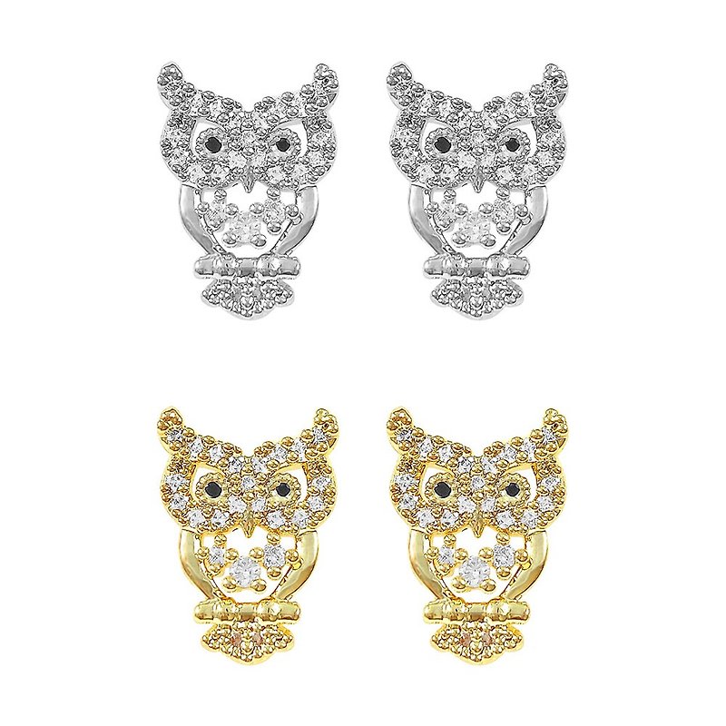 owl earrings / crystal diamond owl earrings ear pin Swarovski crystal - Earrings & Clip-ons - Crystal Multicolor