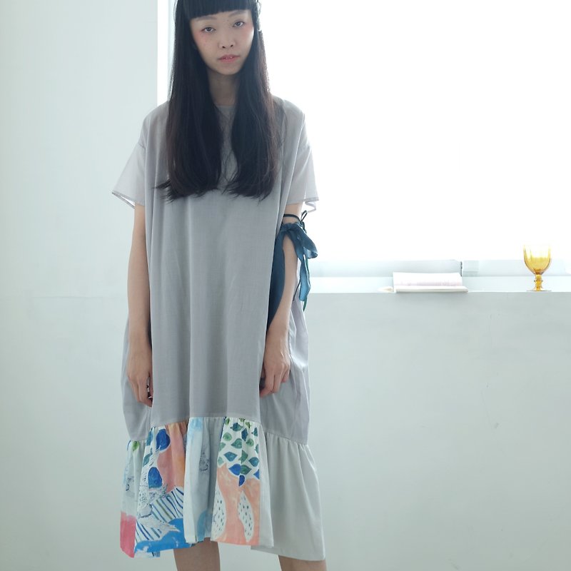 The last piece of Haiyue Dress Bird - ชุดเดรส - ผ้าฝ้าย/ผ้าลินิน สีน้ำเงิน