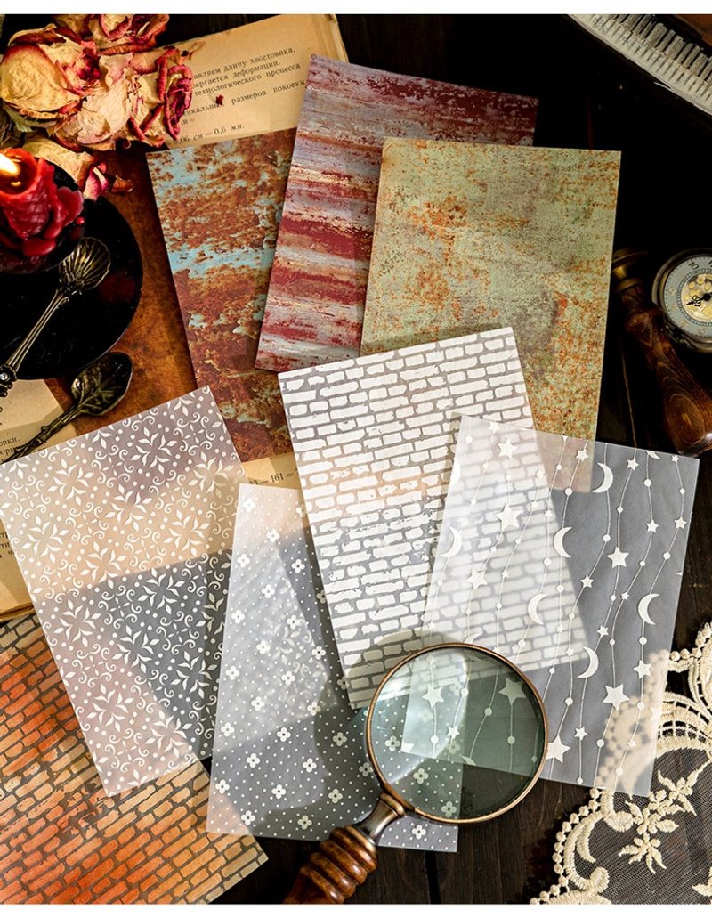 [Retro mottled] Retro literary material paper notebook background collage base paper DIY collage material - สติกเกอร์ - กระดาษ 