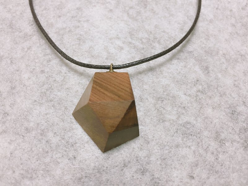 Wood and stone - irregular pentagonal crystal - สร้อยคอ - ไม้ สีนำ้ตาล