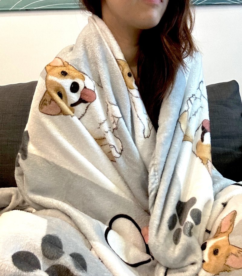 [Similar Painting Gift] Customized Illustration Blanket Air-conditioning Blanket - Cat and Dog Portrait Strips for Family, Friends and Couples - ผ้าห่ม - เส้นใยสังเคราะห์ หลากหลายสี