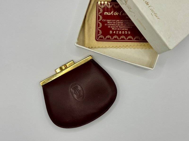 Antique Cartier gold coin purse with box and wiping cloth - กระเป๋าใส่เหรียญ - หนังแท้ สีแดง