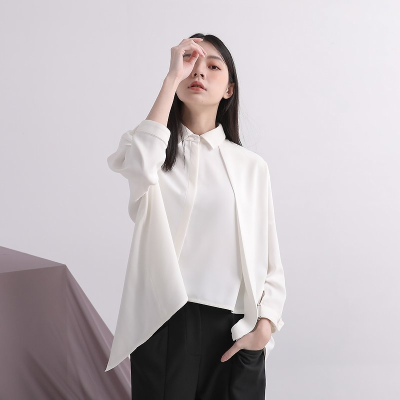 [Classic original] Triangle_Triangle law double layer shirt_CLT510_白 - Women's Shirts - Polyester White