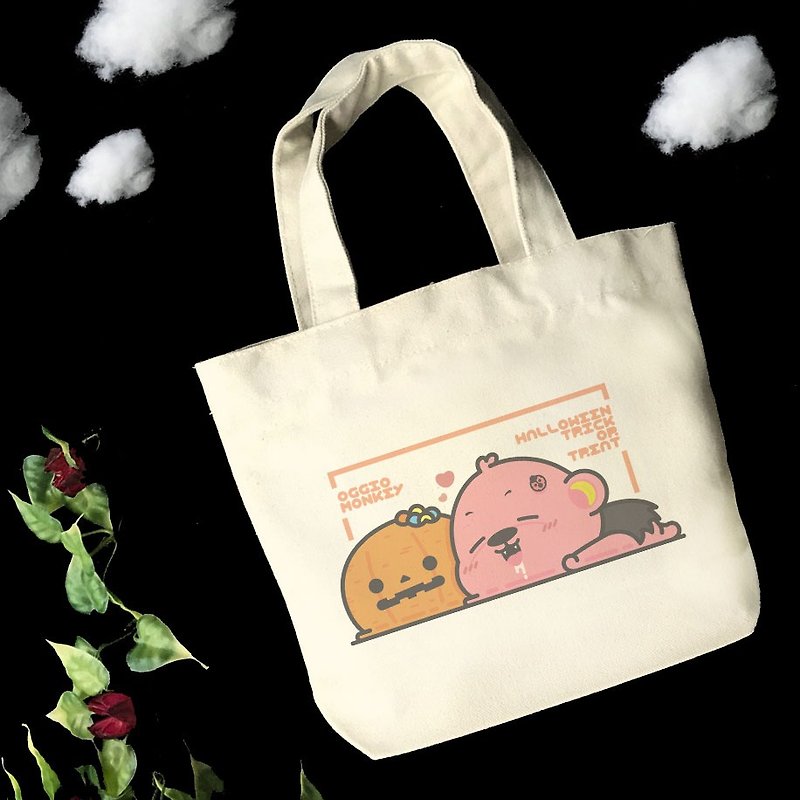 [Halloween Special] Illustrator Ao banana monkey Halloween creation wind canvas small tote bag - Handbags & Totes - Paper 