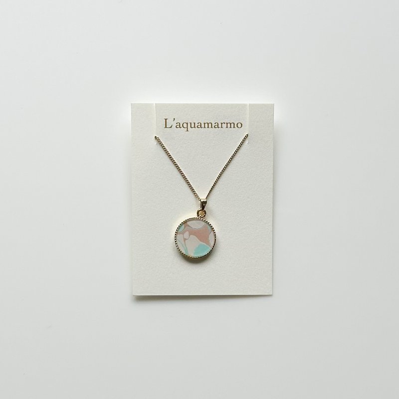 Water Marbling necklace - สร้อยคอ - ทองแดงทองเหลือง สีน้ำเงิน