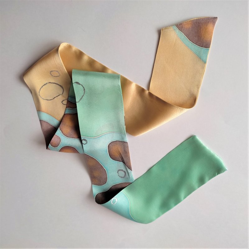 Small silk scarf for neck Silk skinny scarf Short scarves Hand painted scarf - 絲巾 - 絲．絹 多色