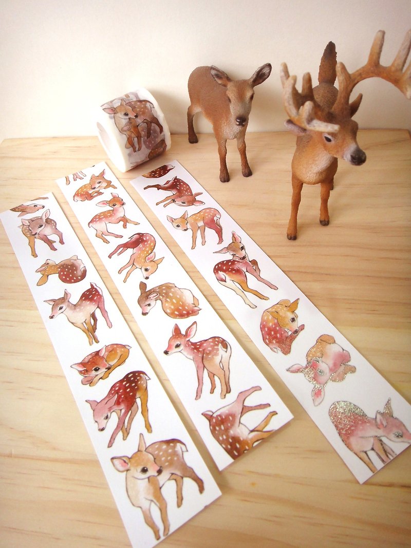 棕色小動物系列-花鹿紙膠帶 - 紙膠帶 - 紙 多色