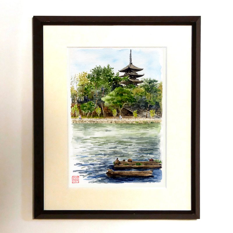 | 猿沢池の水温む |　水彩画/複製画/額装品 - 海報/掛畫/掛布 - 紙 