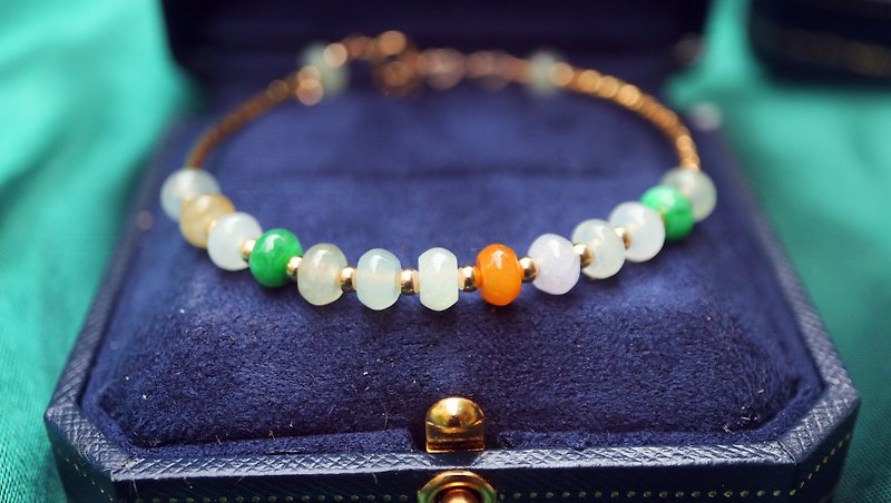 [Abacus] Jadeite Bracelet Bracelet Handmade Adjustable 14k Gold Note All-match Gift Female - Bracelets - Jade Multicolor