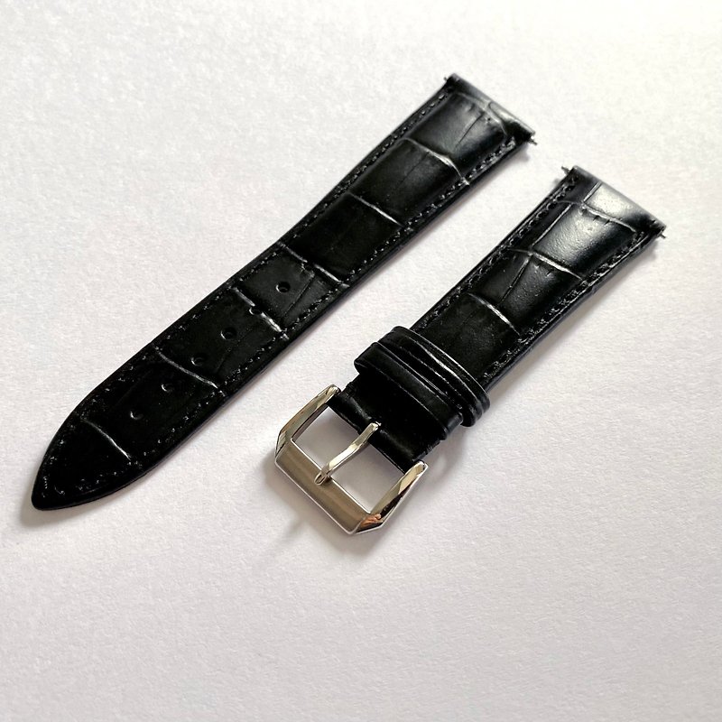 Black Croco Leather Strap - Watchbands - Other Metals Black