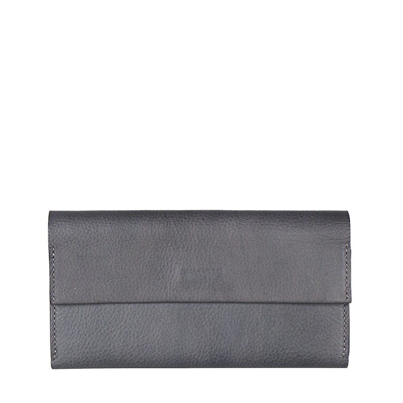 [HANDOS] texture magnetic buckle series leather long clip - gray (last piece) - กระเป๋าสตางค์ - หนังแท้ สีเทา