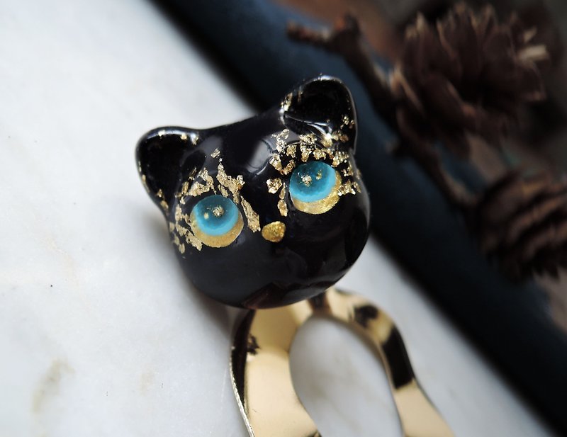 Venice black cat carnival with gold leaf handmade earring