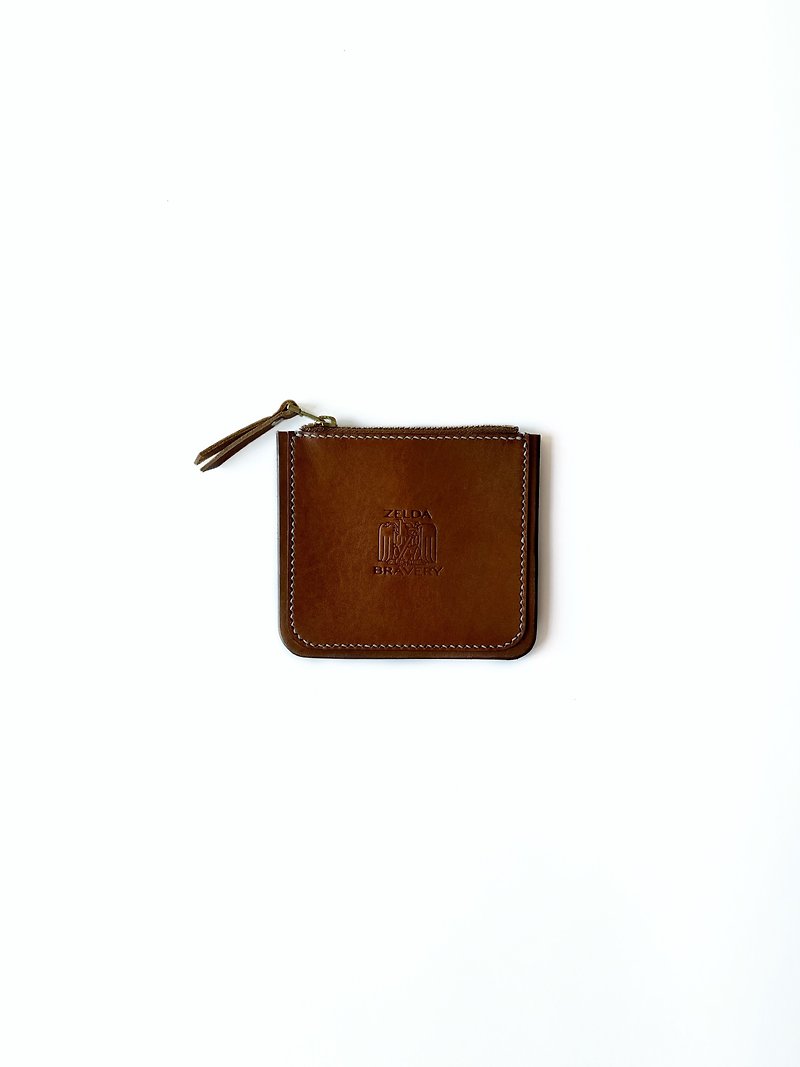 Pancake zipper coin purse - กระเป๋าใส่เหรียญ - หนังแท้ สีนำ้ตาล