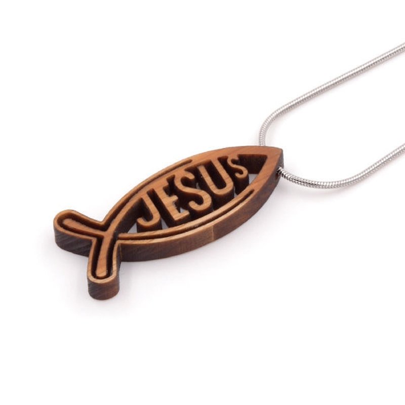 Taiwan Hinoki JESUS Gospel Necklace | Allusions about the miracle of the Lord Jesus, the story of the five loaves and two fish totem - สร้อยคอ - ไม้ สีทอง