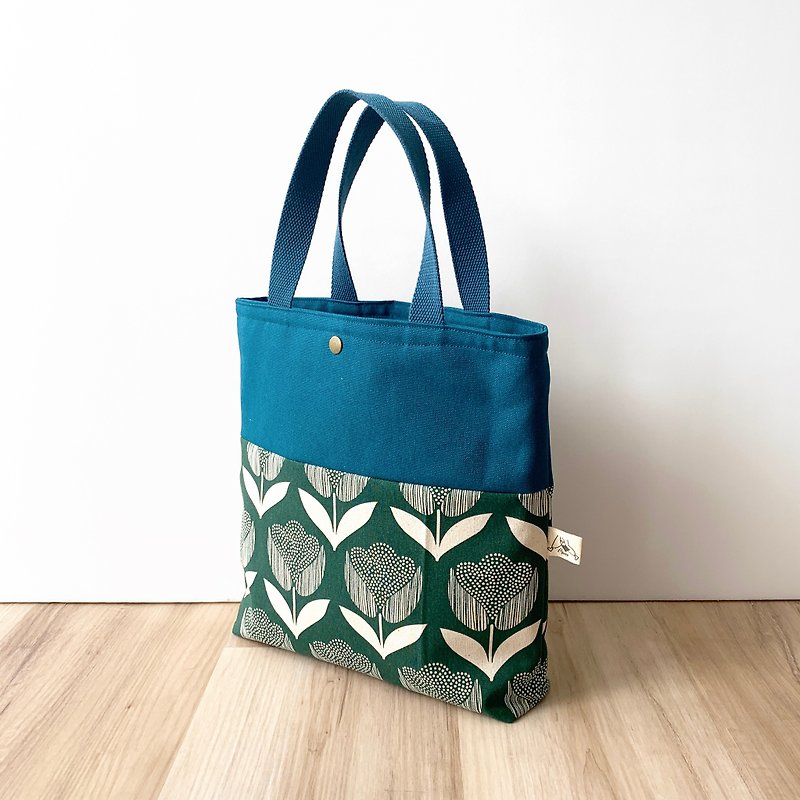[River] Portable walking bag/big tulip/blue - กระเป๋าถือ - ผ้าฝ้าย/ผ้าลินิน สีน้ำเงิน
