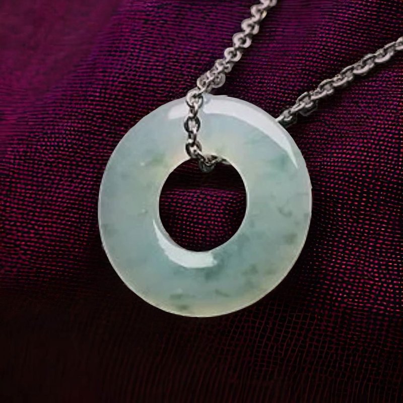 冰綠飄花翡翠平安環項鍊 | 天然緬甸玉翡翠A貨 | 送禮 - 項鍊 - 玉石 綠色