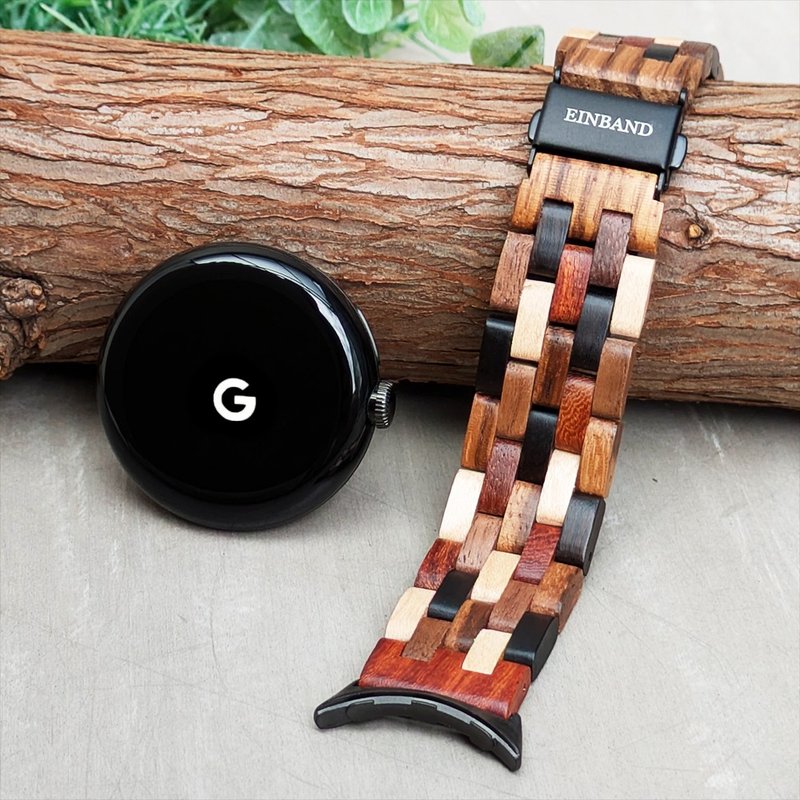 【木製バンド】EINBAND Google Pixel Watch 天然木バンド MIX WOOD【B】　Pixel Watch3 45mm対応不可 - 女錶 - 木頭 咖啡色