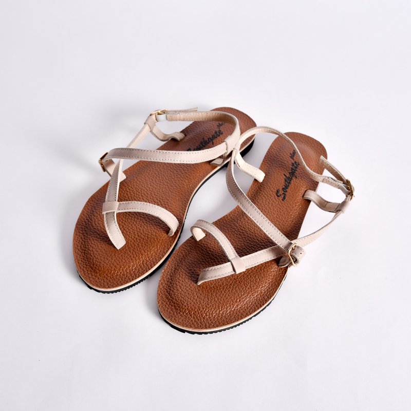 annie gray/genuine leather sandals - รองเท้ารัดส้น - หนังแท้ สีเทา