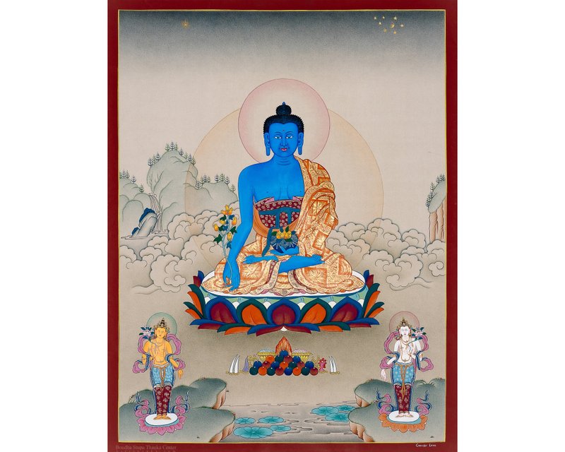 Unique Medicine Buddha Thangka – Handmade Blessings -B12839 - Wall Décor - Other Materials 