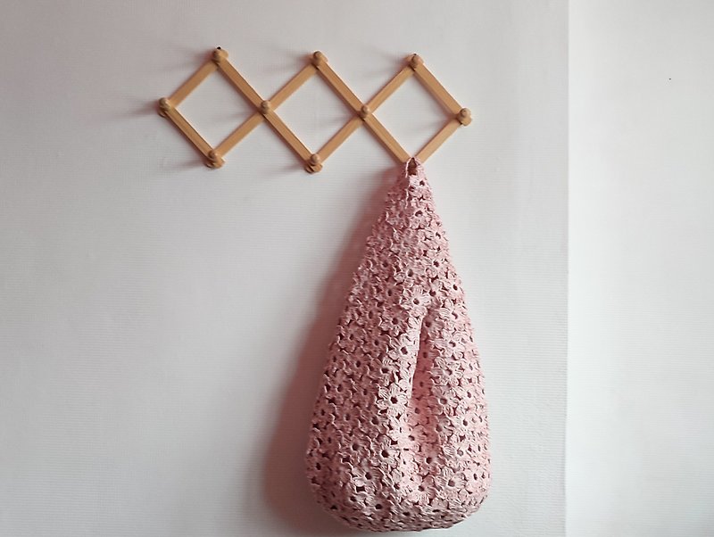 Pink Raffia Crochet Bag - Large Boho Purse for Women - 手提包/手提袋 - 棉．麻 粉紅色