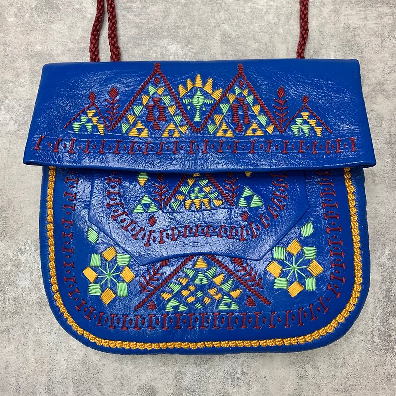 Moroccan leather bag - กระเป๋าแมสเซนเจอร์ - หนังแท้ สีน้ำเงิน