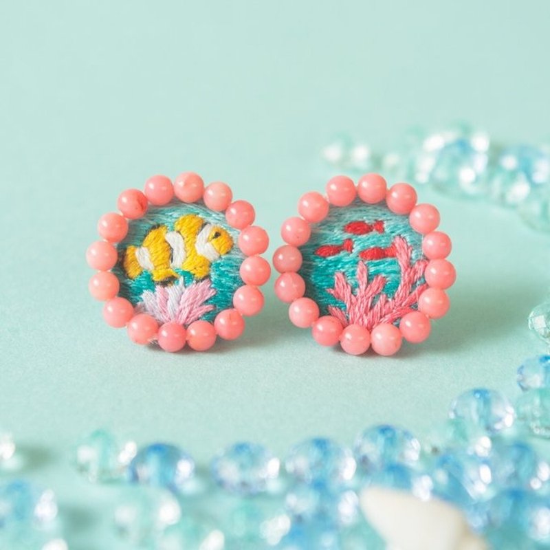 Colorful coral and fish earrings / Clip-On accessories - Earrings & Clip-ons - Thread Pink