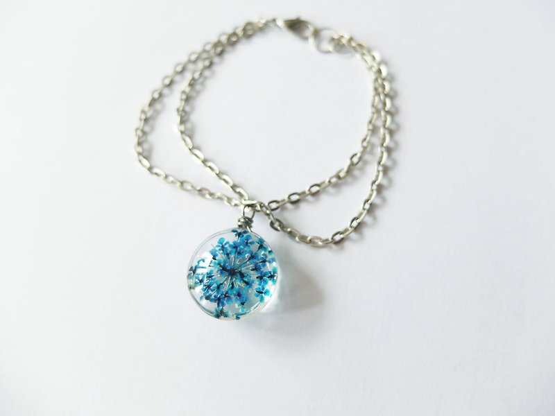 Peacock blue double chain glass flower bracelet - Bracelets - Other Metals Blue