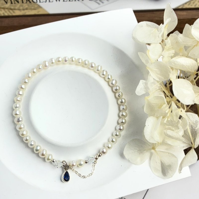 オリジナルデザイン 月光パール 天然クリスタルブレスレット 925スターリングシルバーパーツ 天然真珠 - ブレスレット - 真珠 ホワイト