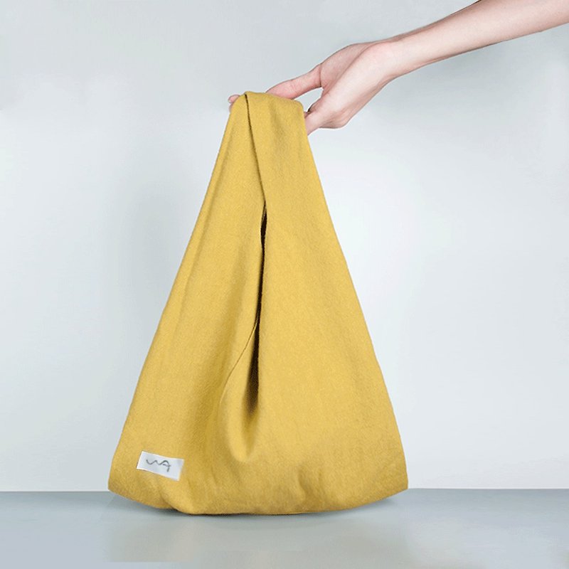 [Yoyou] Double-sided color matching vest shopping bag with storage pocket // dark blue mustard yellow L - Handbags & Totes - Cotton & Hemp Yellow