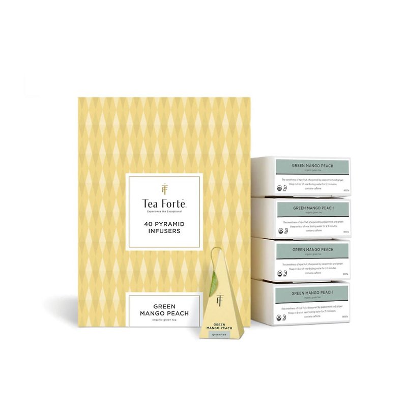 Tea Forte 40 Pyramid Silk Tea Bags - Honey Tree Peach Green Tea - Tea - Fresh Ingredients 