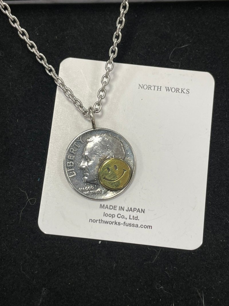 Japan North Works N-302 Bronze Smile Silver Coin Necklace Vintage Coin Sterling Silver Necklace - Necklaces - Sterling Silver 