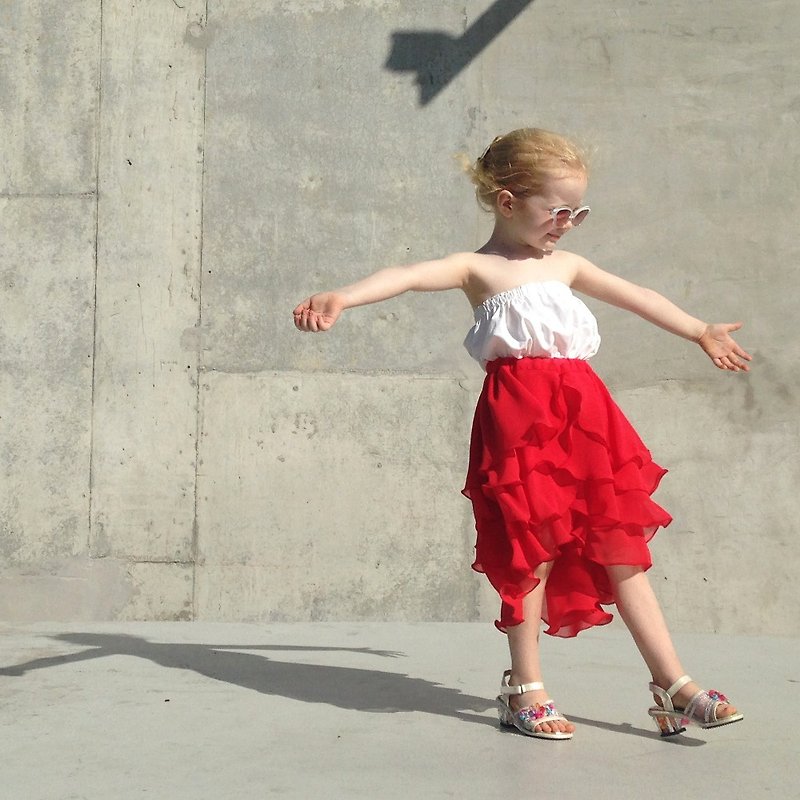 Girls Summer Party Skirt in Ferrari Red 1 - 4 Years - 連身裙 - 聚酯纖維 紅色