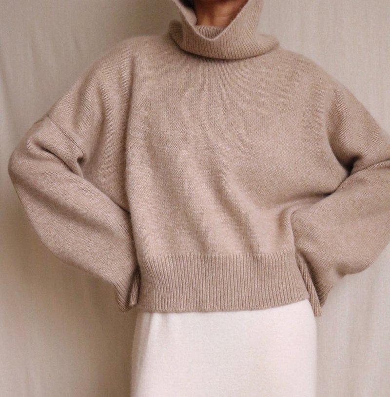 [Ready stock] Light mocha cowl collar pullover turtleneck long wool warm sweater - Women's Sweaters - Wool 