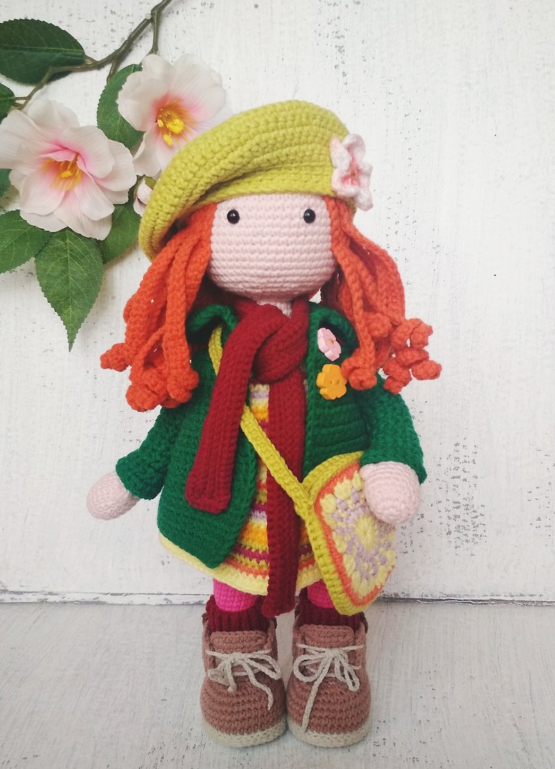 Crochet waldorf doll. Interior tilda doll. Doll amigurumi. Doll is gift for her. - ตุ๊กตา - ผ้าฝ้าย/ผ้าลินิน สีเขียว