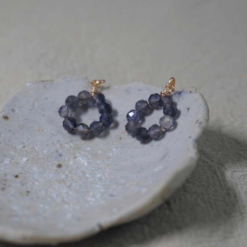 ll Hoop earrings ll Lazuli stone earrings and Clip-On - ต่างหู - คริสตัล สีม่วง