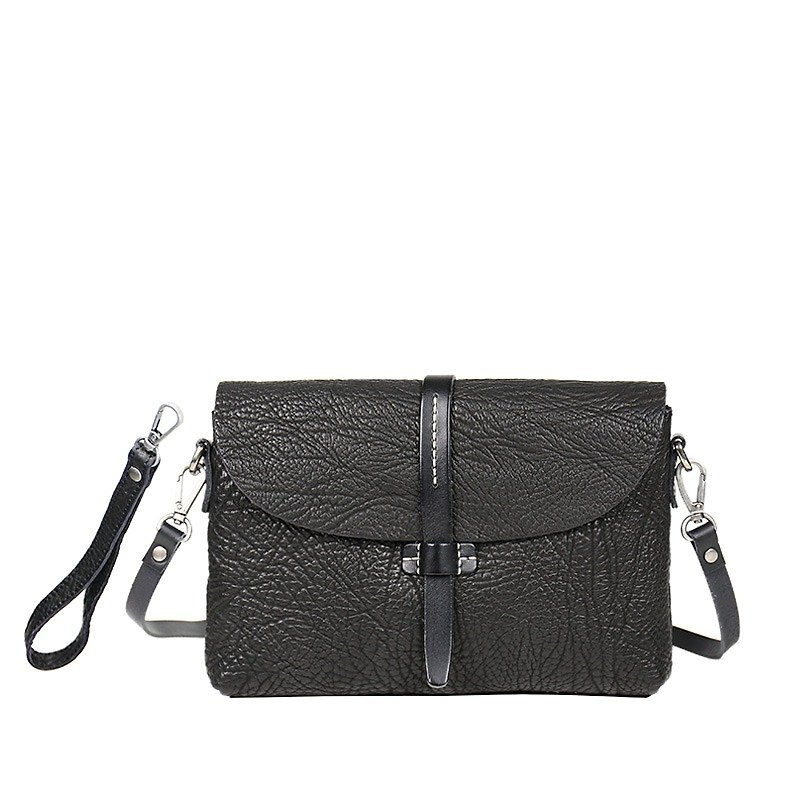 The last one [Margarita] Shrink Wrinkled Cowhide Shoulder Back Handbag-Black - Clutch Bags - Genuine Leather Black