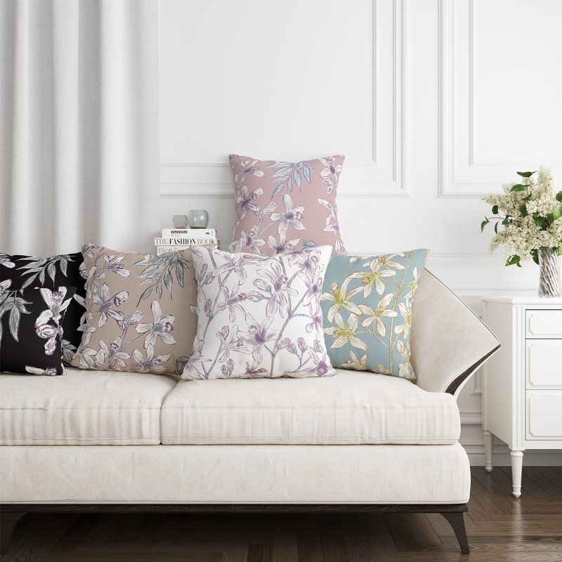 原創設計抱枕套 節氣印花-春分-紫花苦楝 (三個一組) - 枕頭/抱枕 - 聚酯纖維 