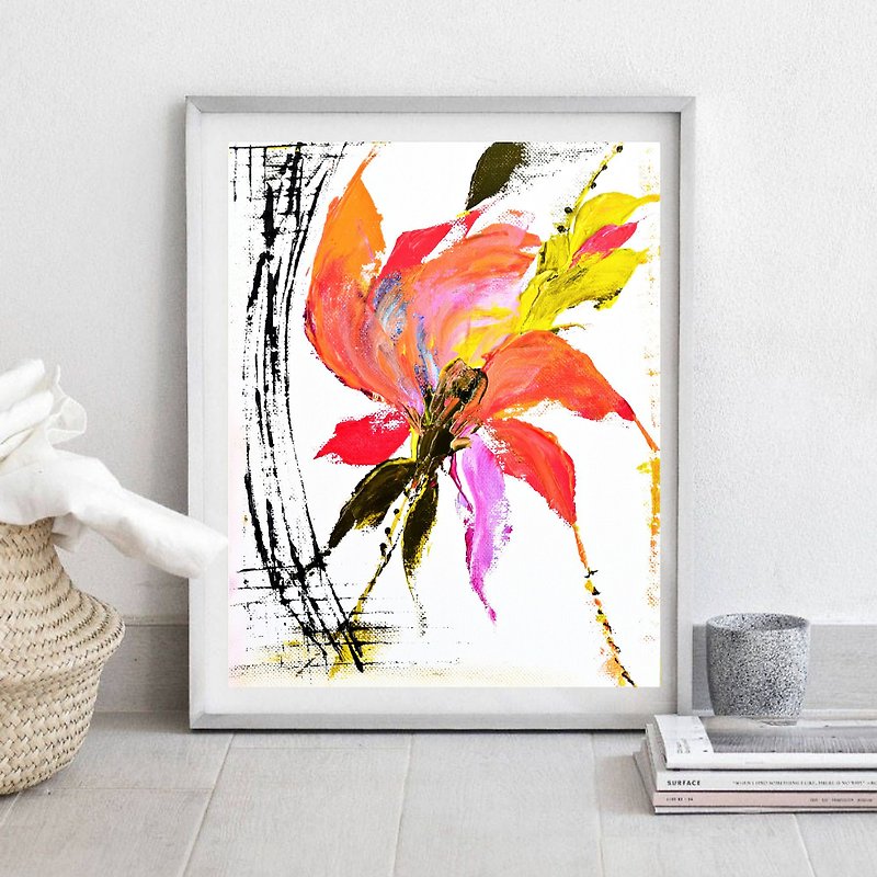 Lily Painting Floral Original Art Flower Impasto Oil Painting Lily Wall Artwork - 海報/掛畫/掛布 - 棉．麻 多色