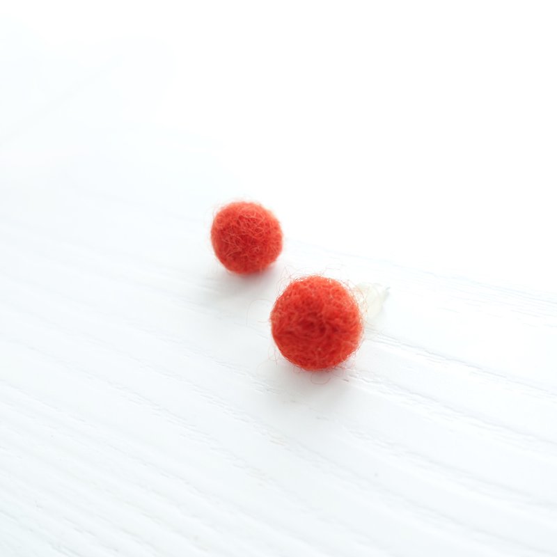 <BEANS>Felted Wool or Pets' hair Silver Earrings - Earrings & Clip-ons - Other Materials Red