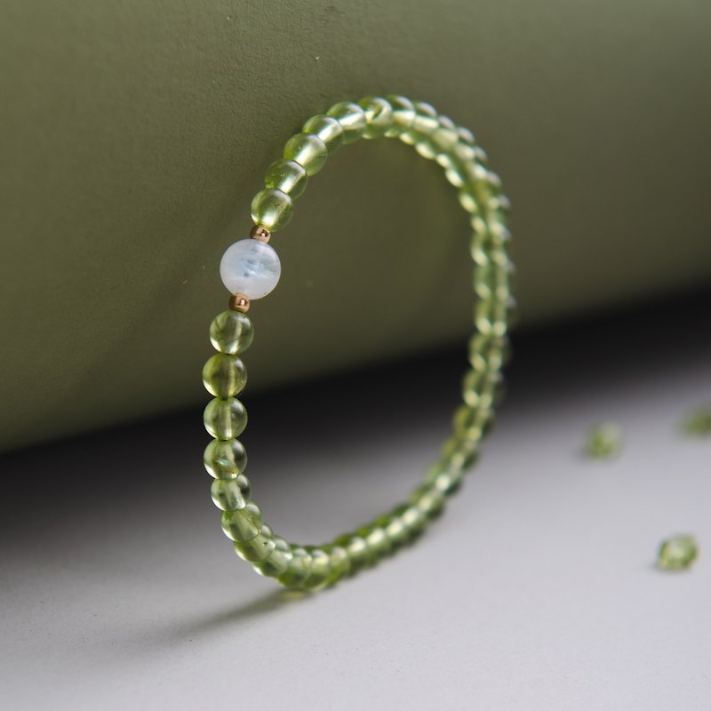 Peridot, Moonstone 14K Gold Filled Natural Gemstone Crystal Bracelet - Bracelets - Crystal Green