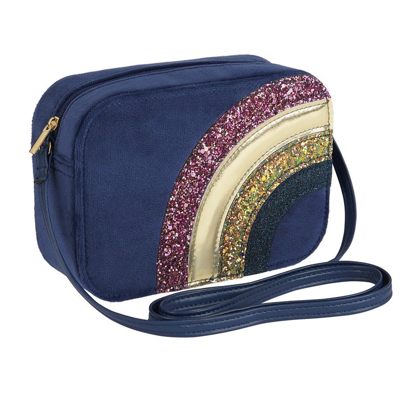 British Mimi & Lula AW21_Navy blue velvet rainbow side backpack - เครื่องประดับ - เส้นใยสังเคราะห์ 