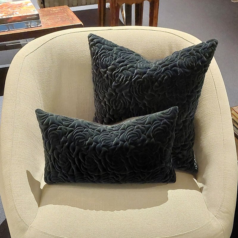 European fabric handmade custom dark blue rose pillow handmade throw pillow - Pillows & Cushions - Other Materials Khaki